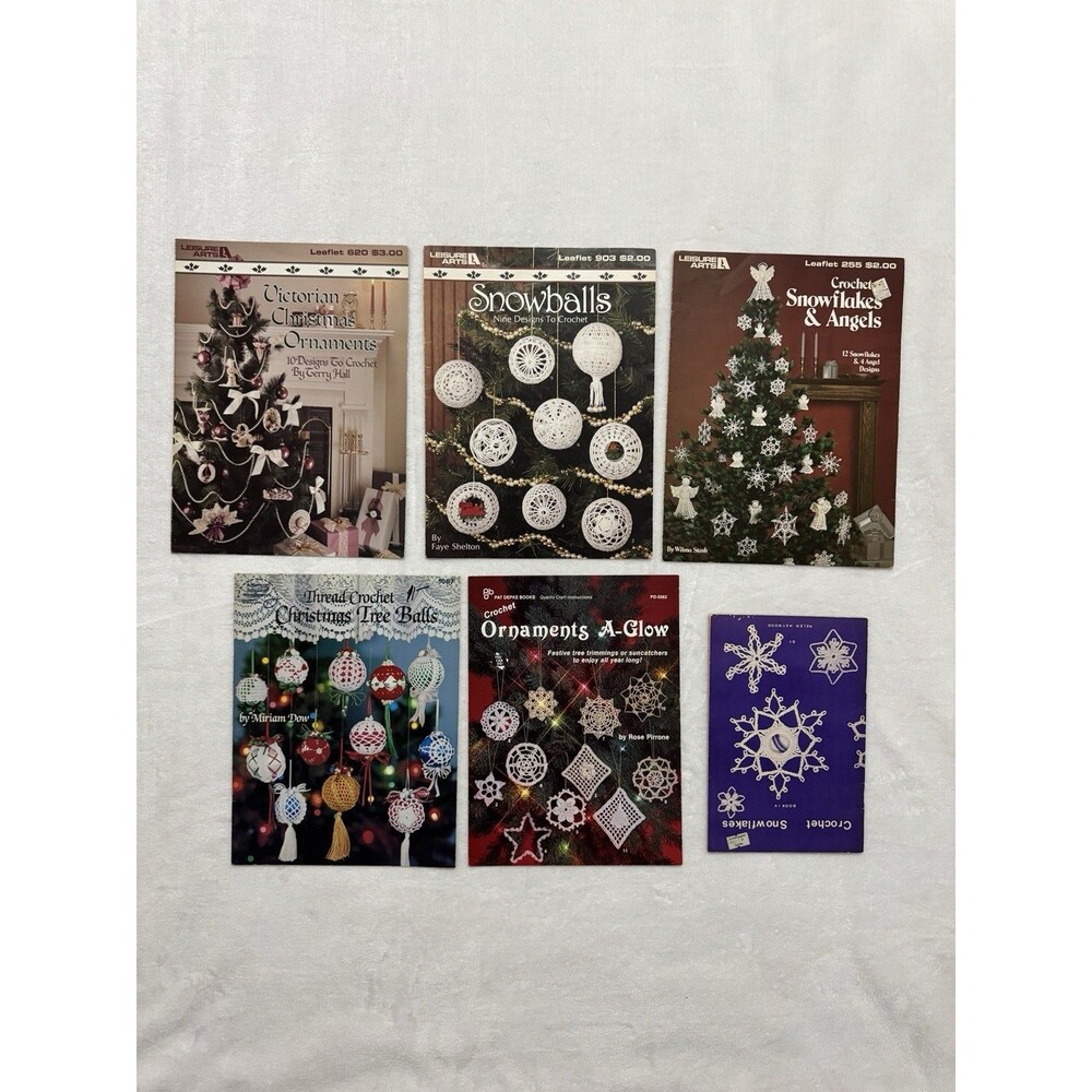 Christmas Crochet Pattern 6 Booklets Lot Tree Ornaments Angels Balls Snowflakes